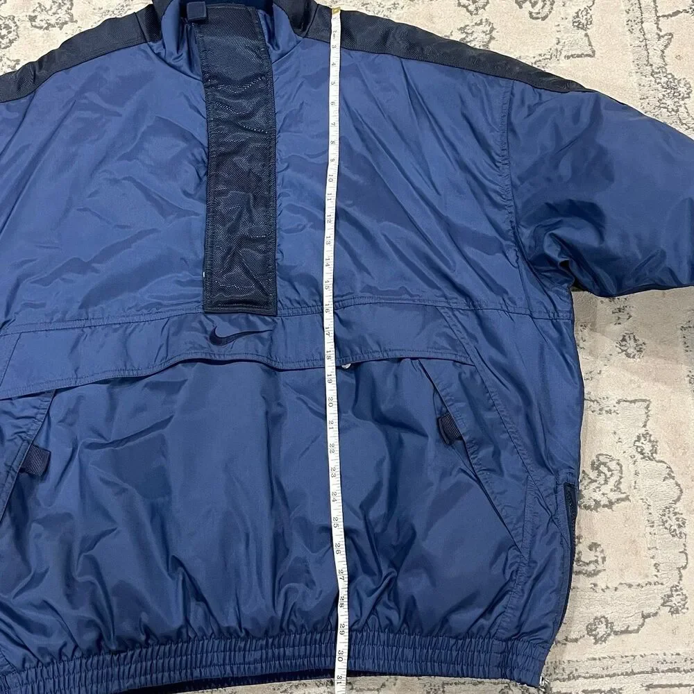 NIKE Vintage 90s Swoosh Check Blue Insulated Puffer Pullover Anorak Jacket Sz XL